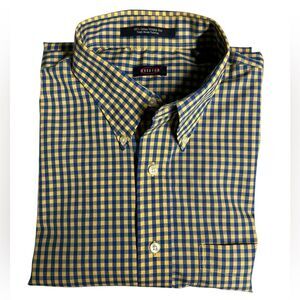 Overton 100% Cotton Wrinkle Free Single Needle Tailoring Yellow Blue Gingham Top